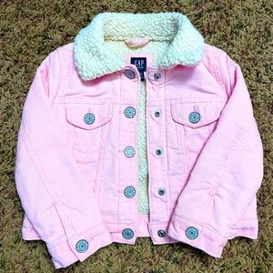 Gap Toddler Girl Size 3T Pink Sherpa-Lined Corduroy Jacket